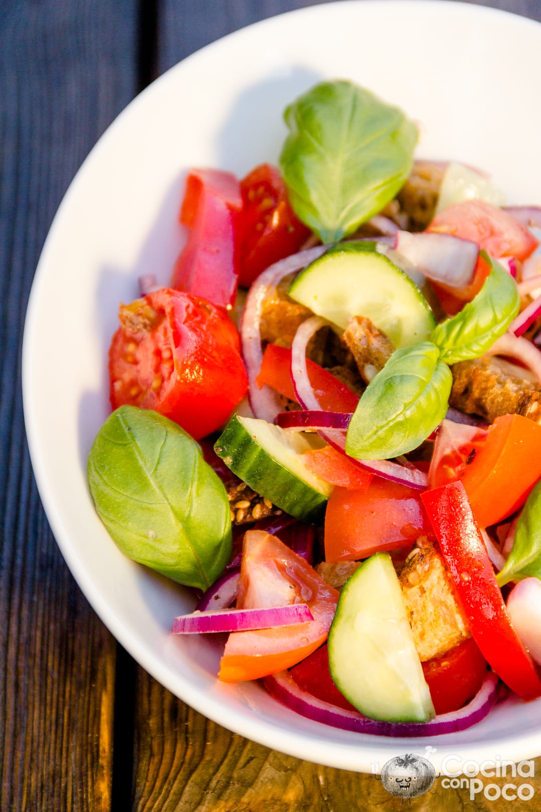 Panzanella ensalada italiana de la Toscana Cocina con Poco